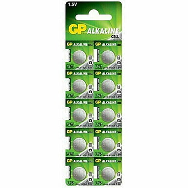 GP Batteries A76 1.5V merc free alk button, 10pc TS